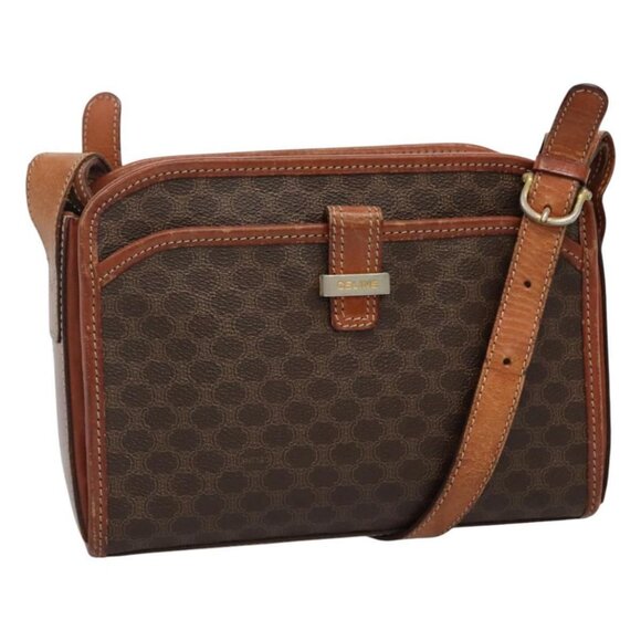 CELINE Macadam Canvas Shoulder Bag PVC Brown Gold Auth 114345 - Picture 1 of 14